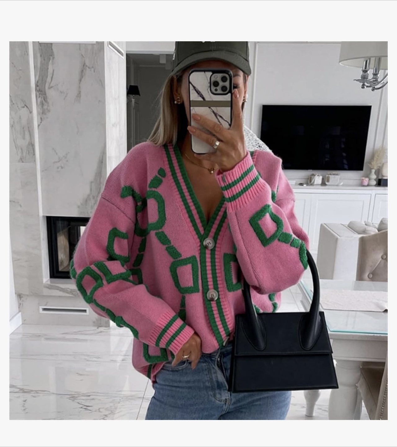 Pink & Green Patterned Knit Cardigan - photo 3