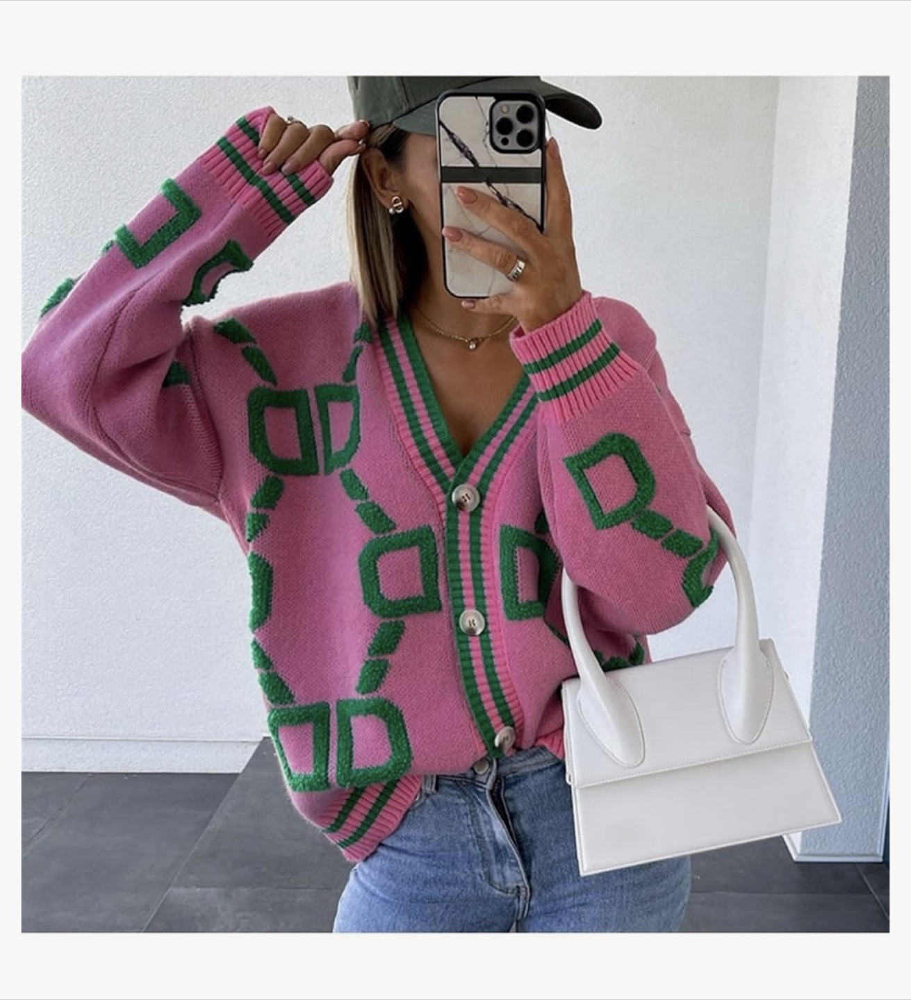 Pink & Green Patterned Knit Cardigan - photo 4