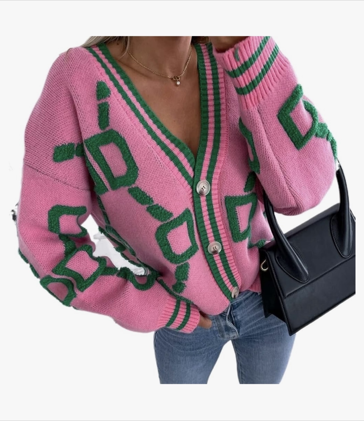 Pink & Green Patterned Knit Cardigan - photo 2