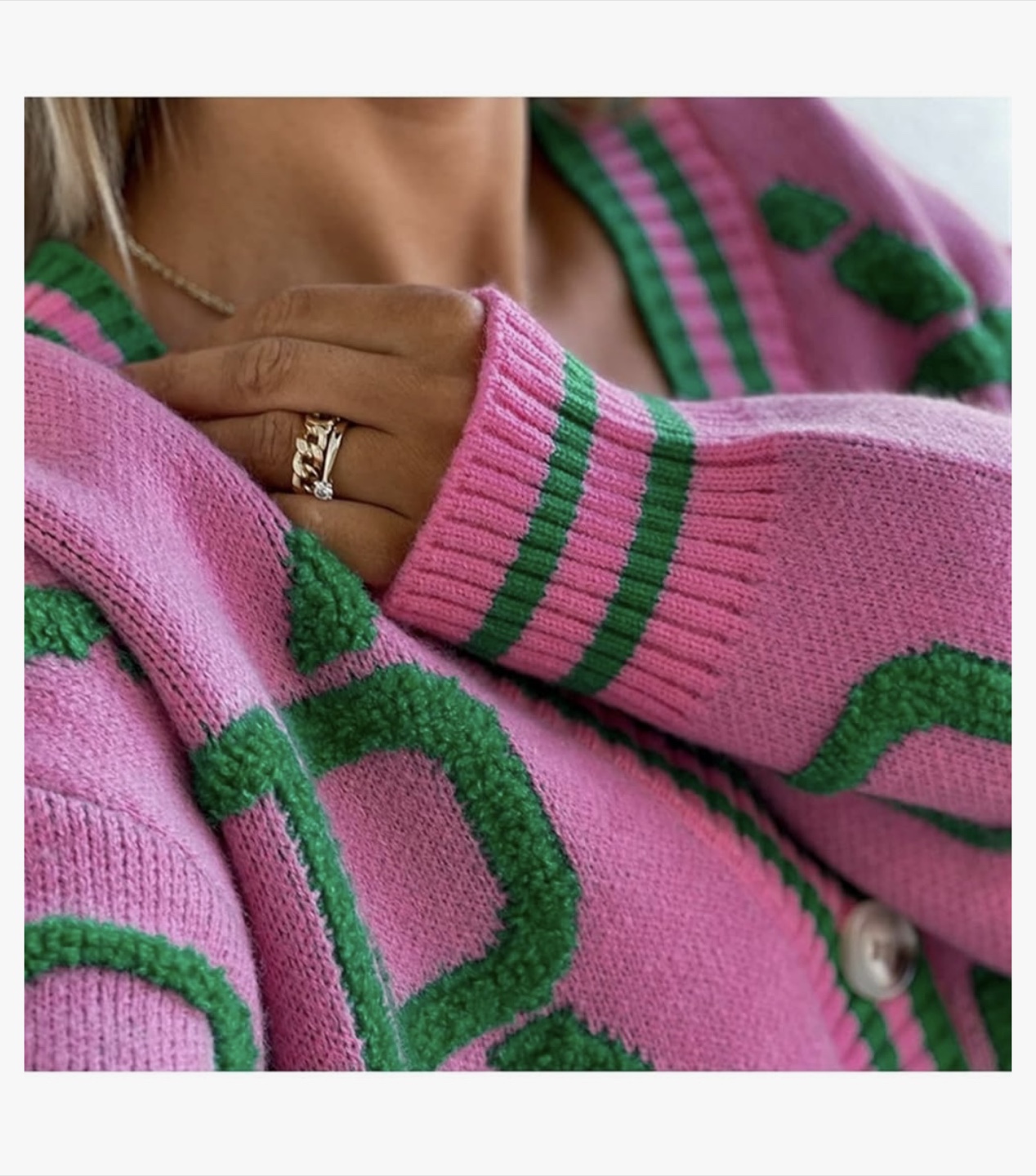 Pink & Green Patterned Knit Cardigan - photo 5