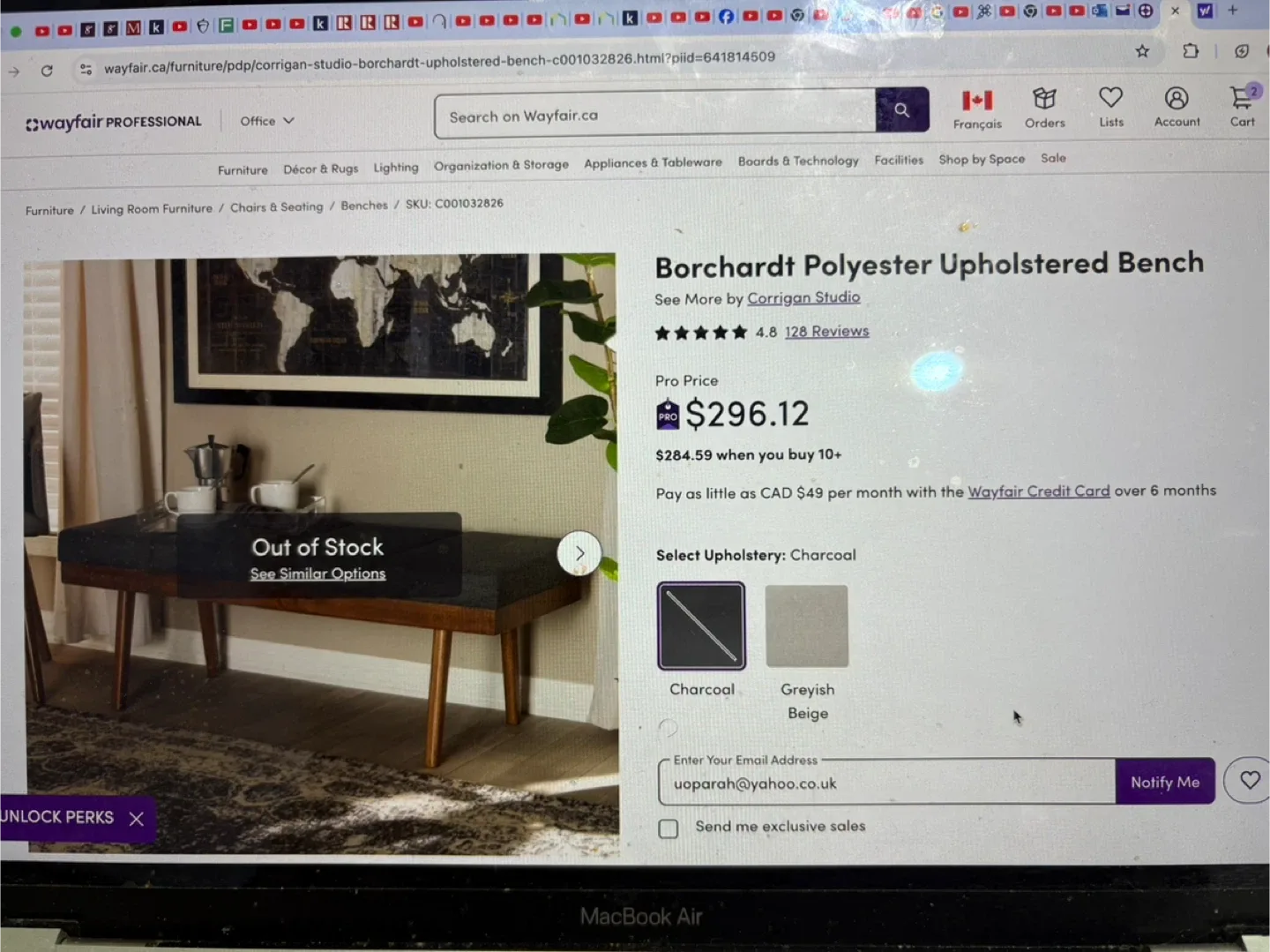 Borchardt Polyester Upholstered Bench - Blue thumbnail