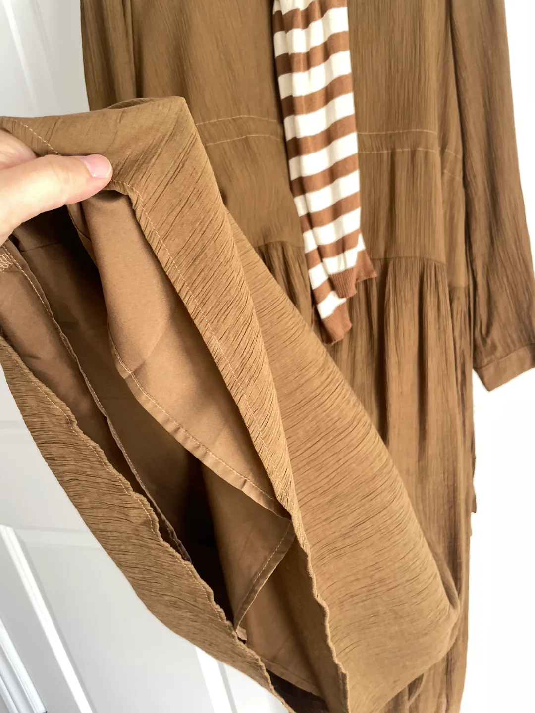 Brown Dress with Striped Collar image indicator(4)
