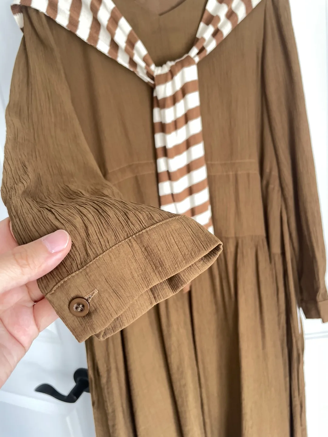 Brown Dress with Striped Collar image indicator(3)