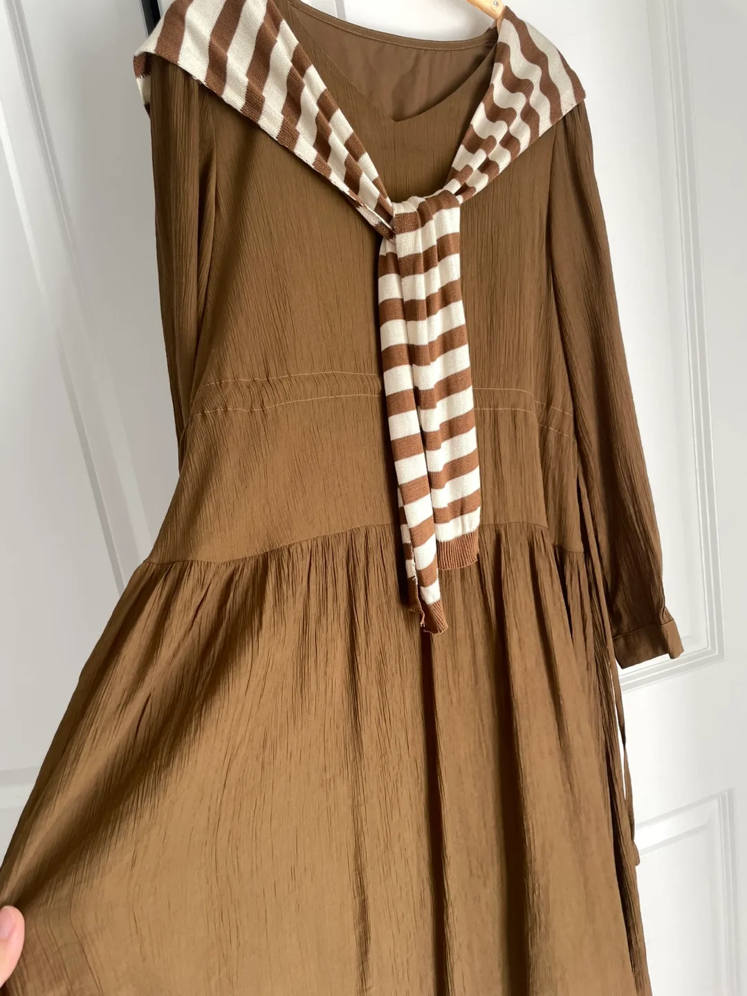 Brown Dress with Striped Collar image indicator(7)
