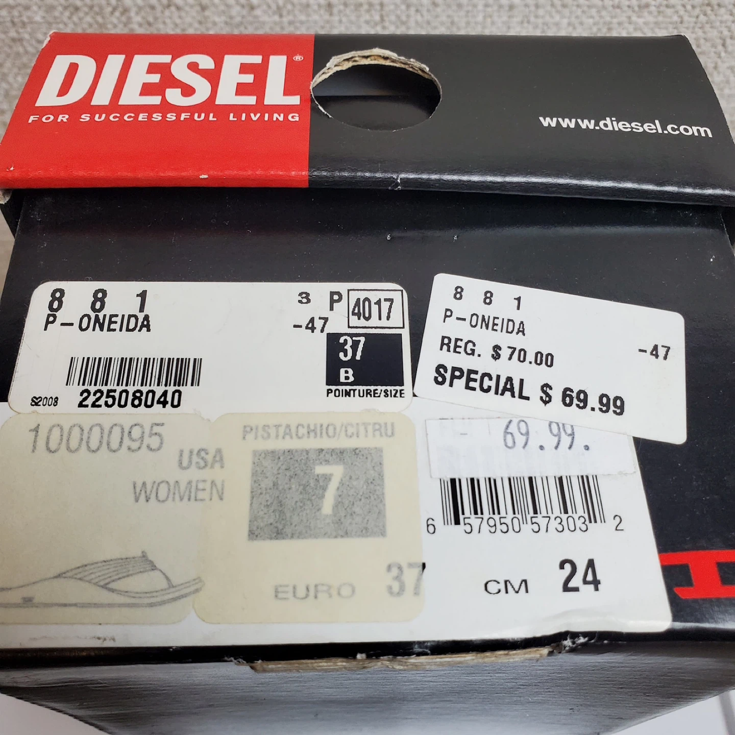 Diesel Pistachio/Citru Women's Flip Flops - Size 7 - photo 3