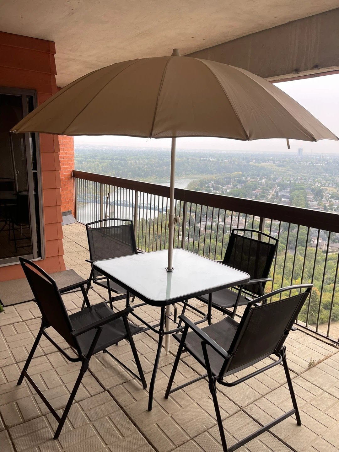 Patio Table Set with 4 Folding Chairs & Umbrella