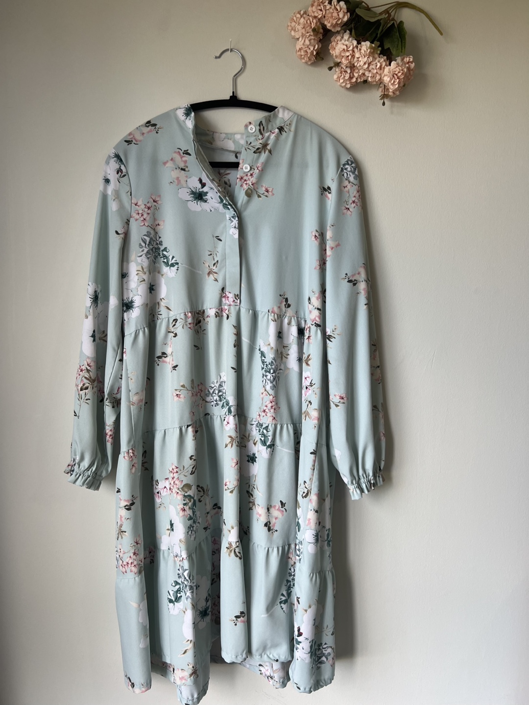 Floral Print Tiered Dress - Light Blue