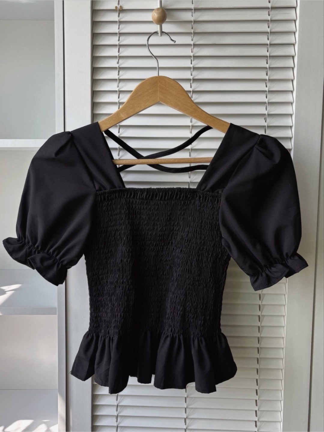 Vintage Black Smocked Blouse