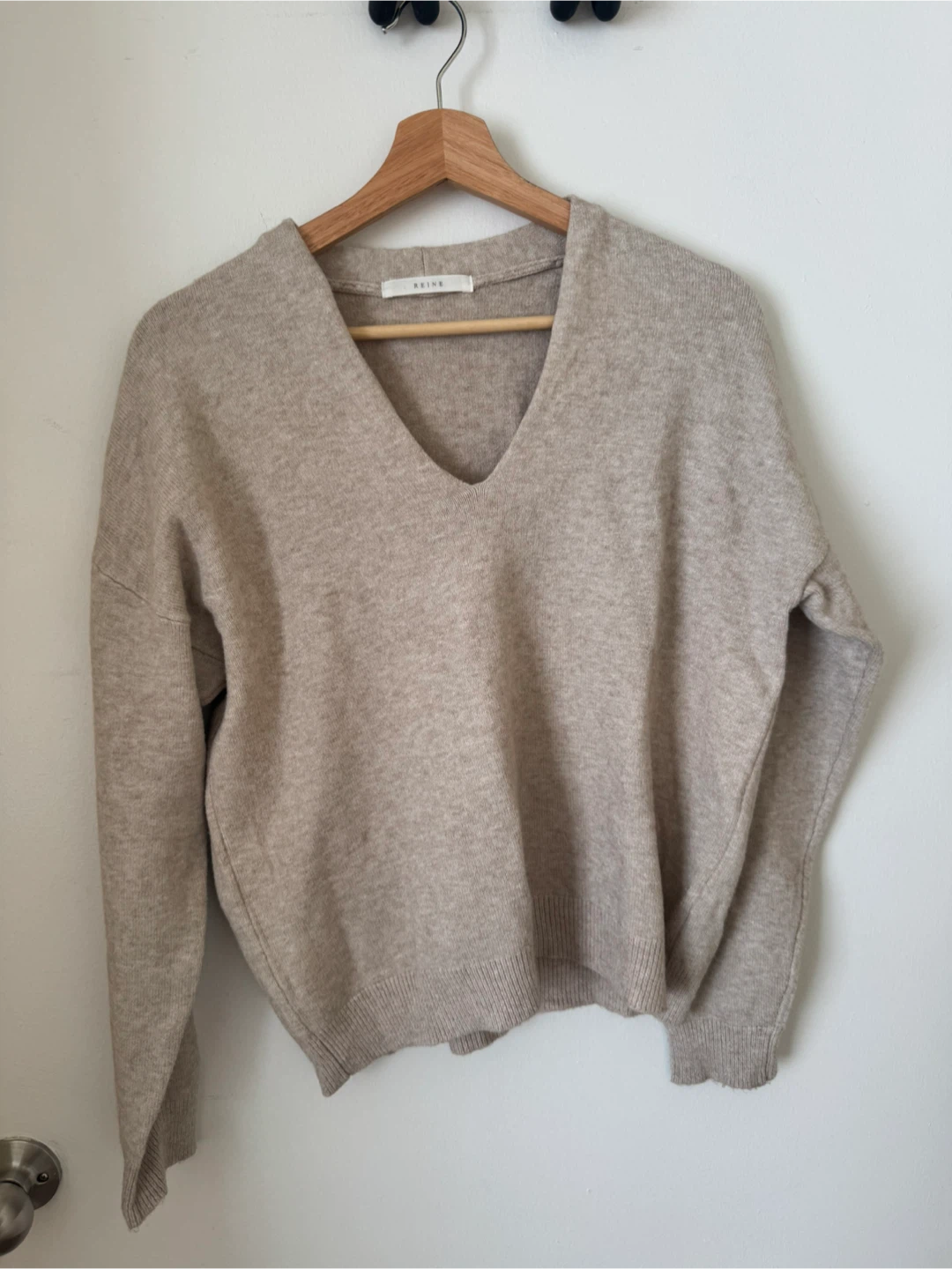 REINE Beige V-Neck Sweater