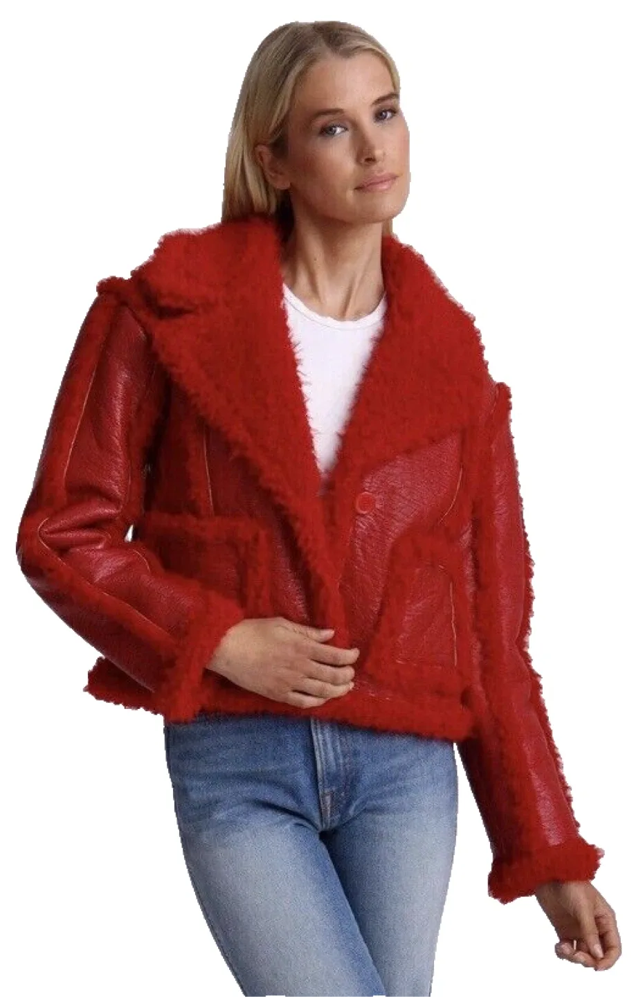 7 for All Mankind Vegan leather red jacket LAST CALL thumbnail