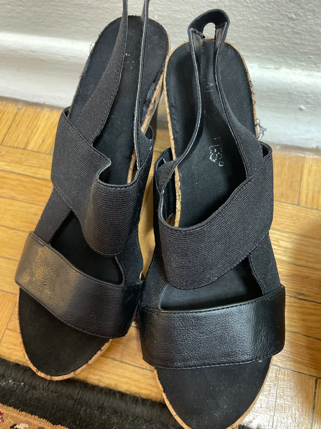 Black Wedge Sandals - Size 8