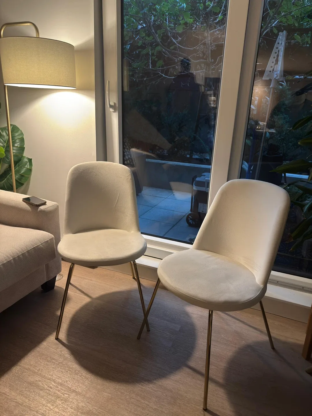 Set of 2 Dining Chairs - Cream Velvet & Gold Legs thumbnail