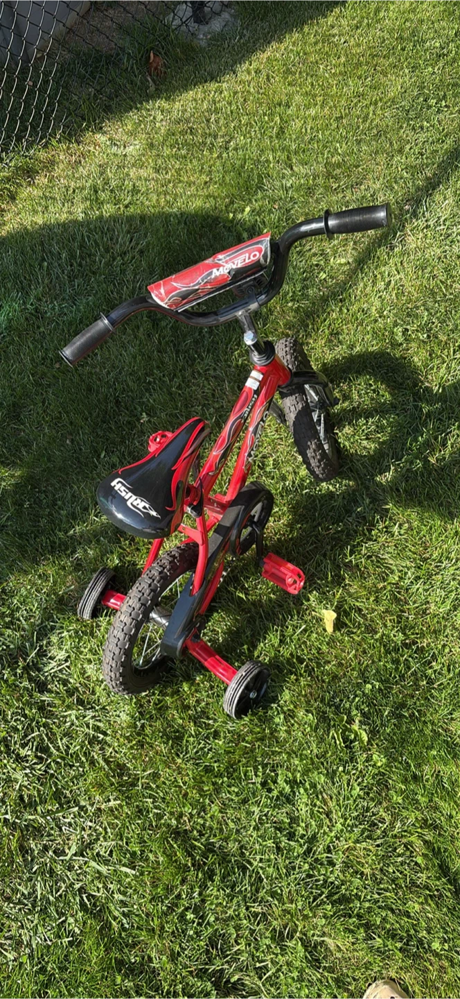 Movelo Red & Black Kids Bike with training wheels ( 12 1/2” )
