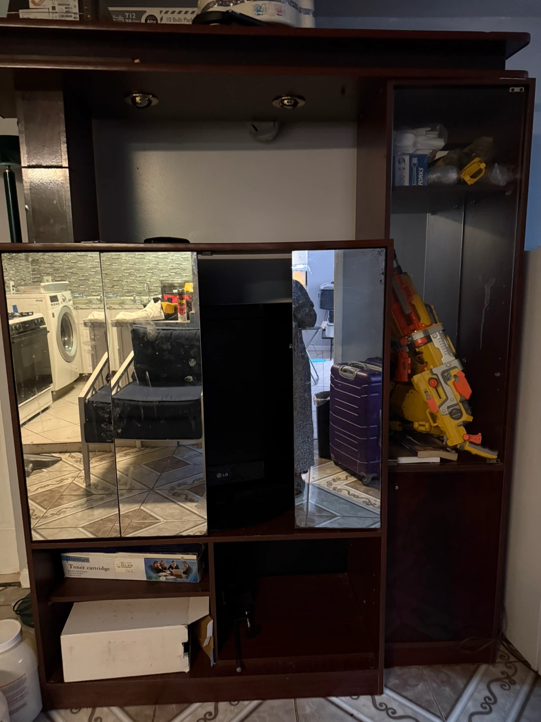 Brown Entertainment Center with Mirror Doors - photo 2