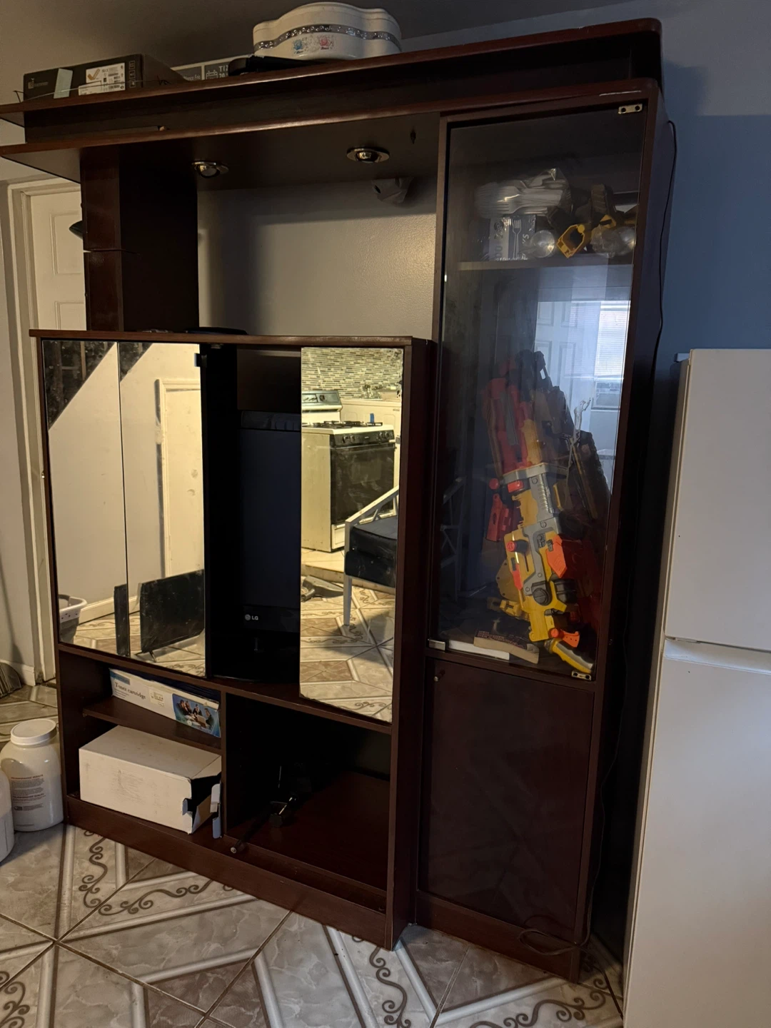 Brown Entertainment Center with Mirror Doors