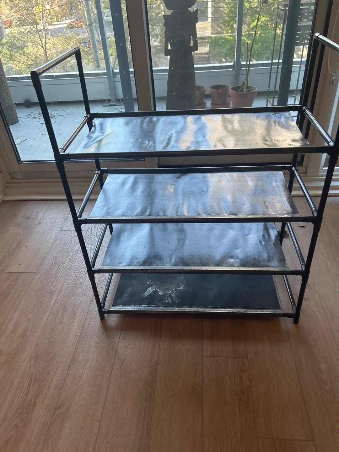 3-Tier Black Metal / fabric shoe Shelf