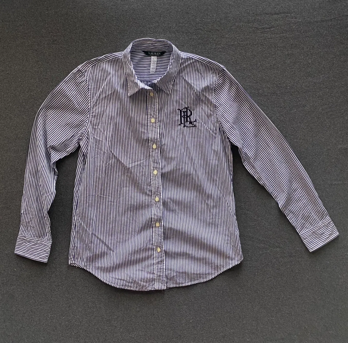 Ralph Lauren Embroidered Logo Striped Cotton Long Sleeve Sz - M thumbnail