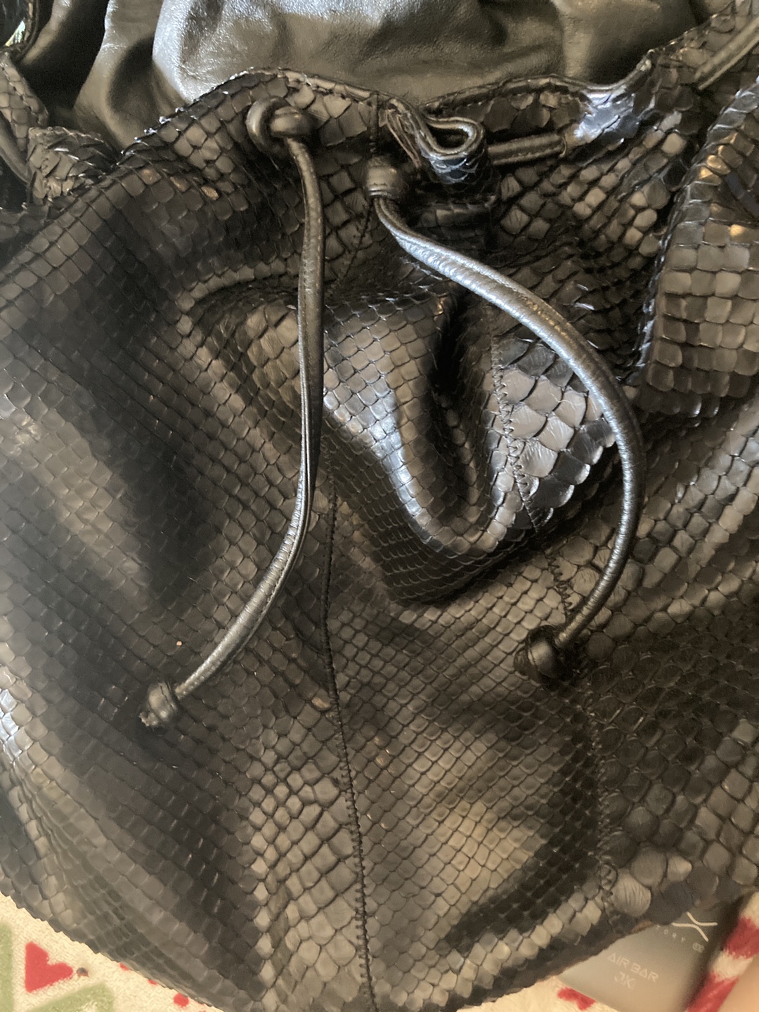 Black Snakeskin Drawstring Bag