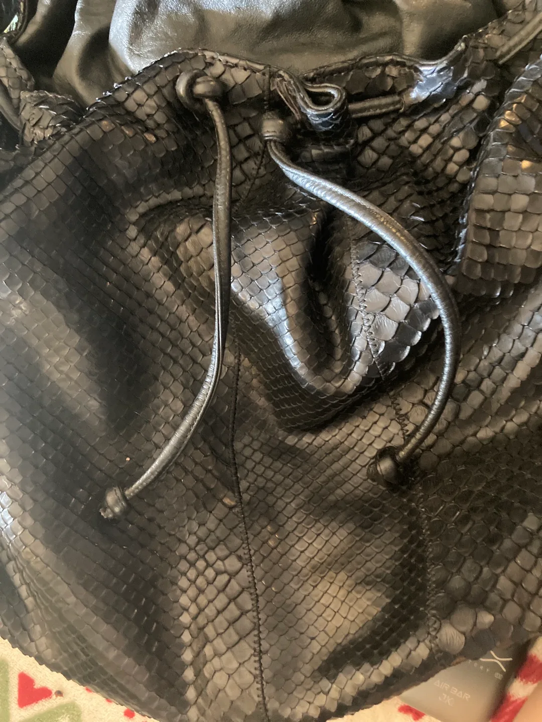 Black Snakeskin Drawstring Bag thumbnail