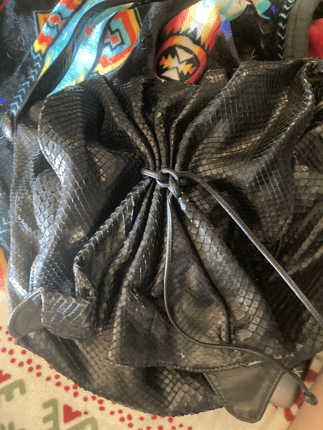 Black Snakeskin Drawstring Bag - photo 2