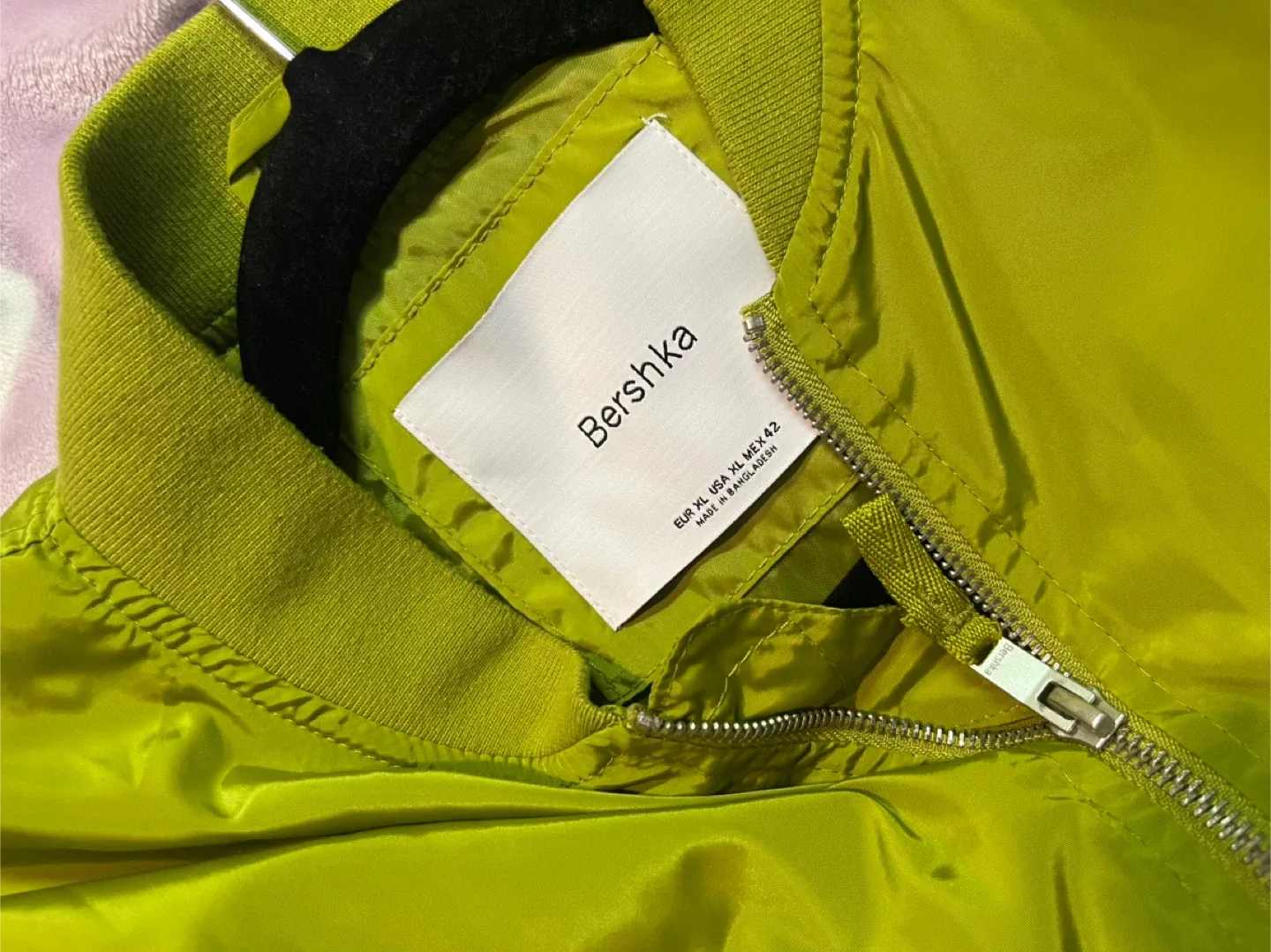 Bershka XL Lime Green Bomber Jacket