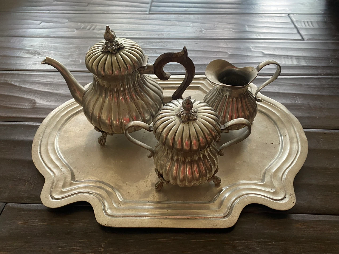 ANTIQUE PEWTER TEA SET - Portugal Fecit VCM
