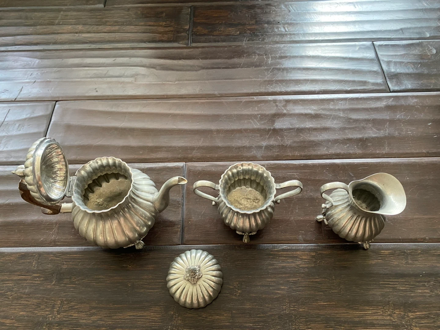 ANTIQUE PEWTER TEA SET - Portugal Fecit VCM - photo 4