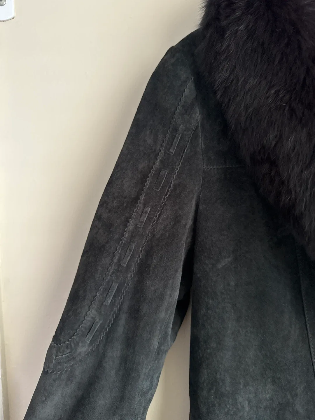 Black Suede & Fur Trim Coat image indicator(3)