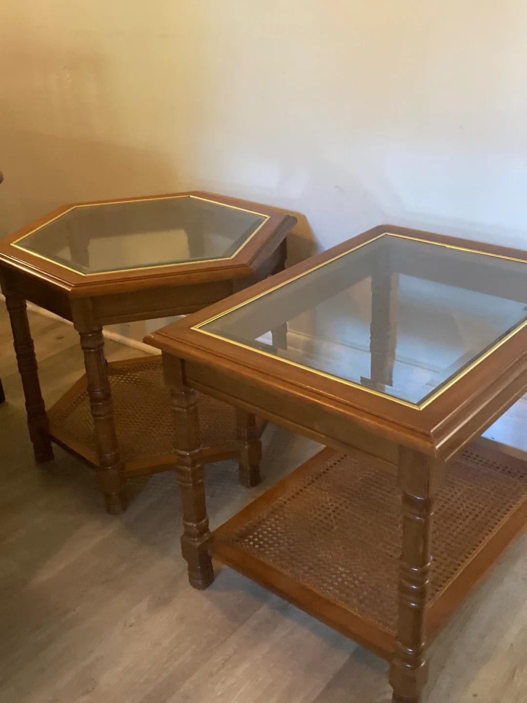 Glass Top Wood End Tables thumbnail