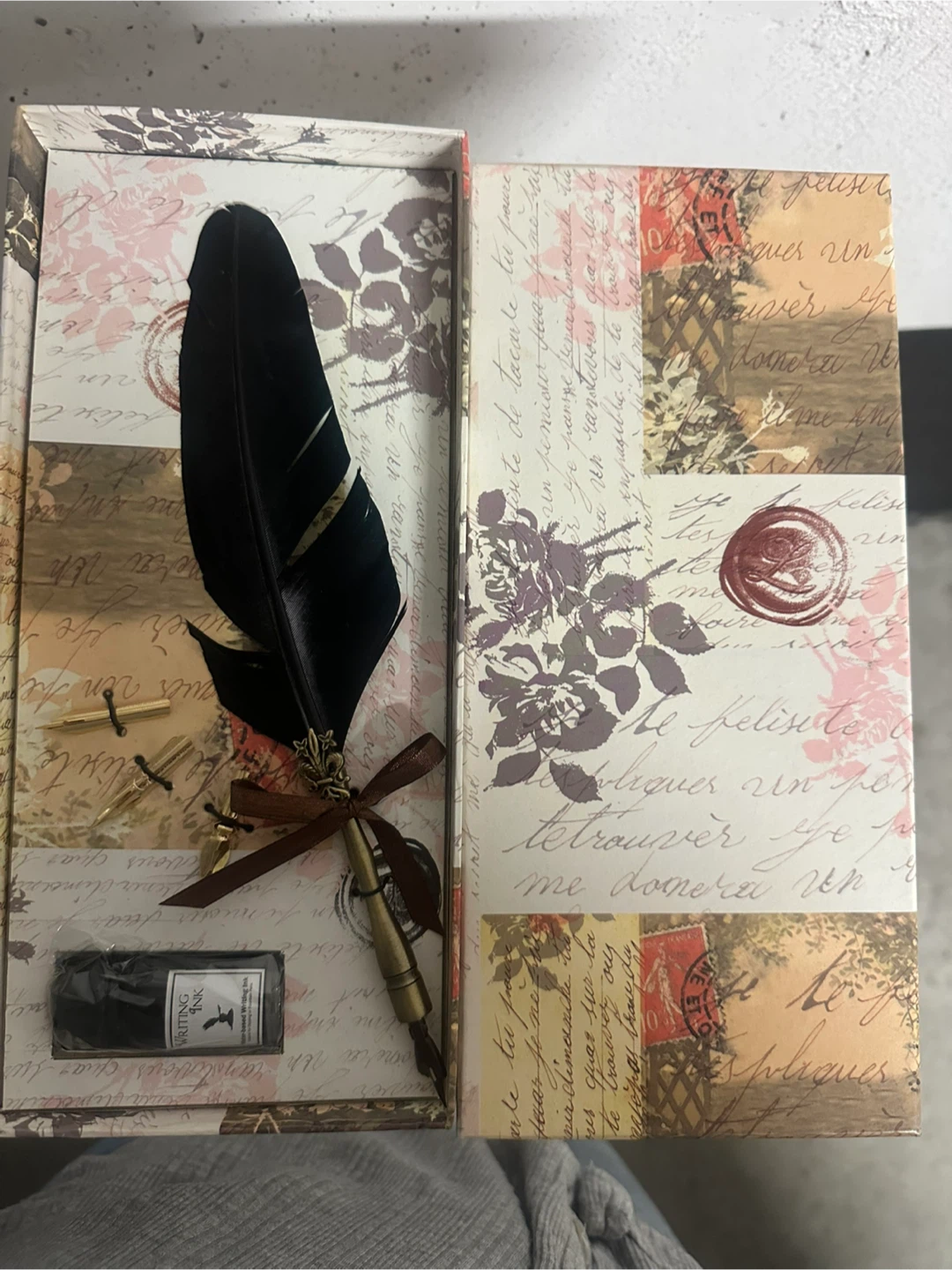 Feather Quill Pen Writing Set with Ink