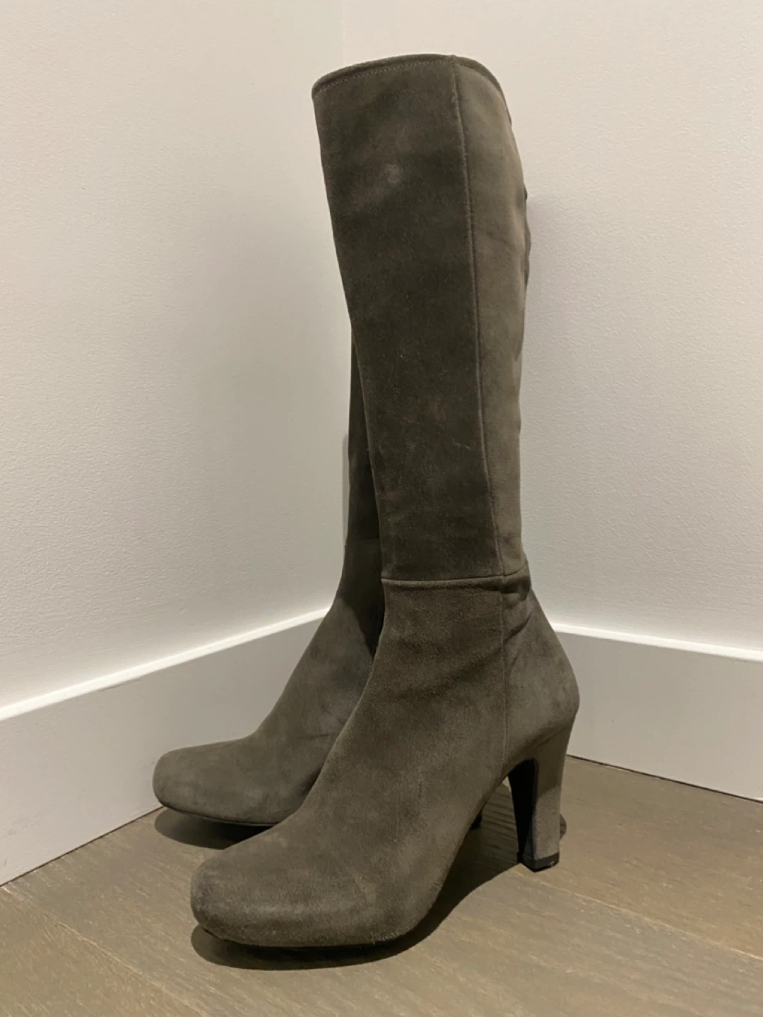 Grey Suede Knee-High Boots