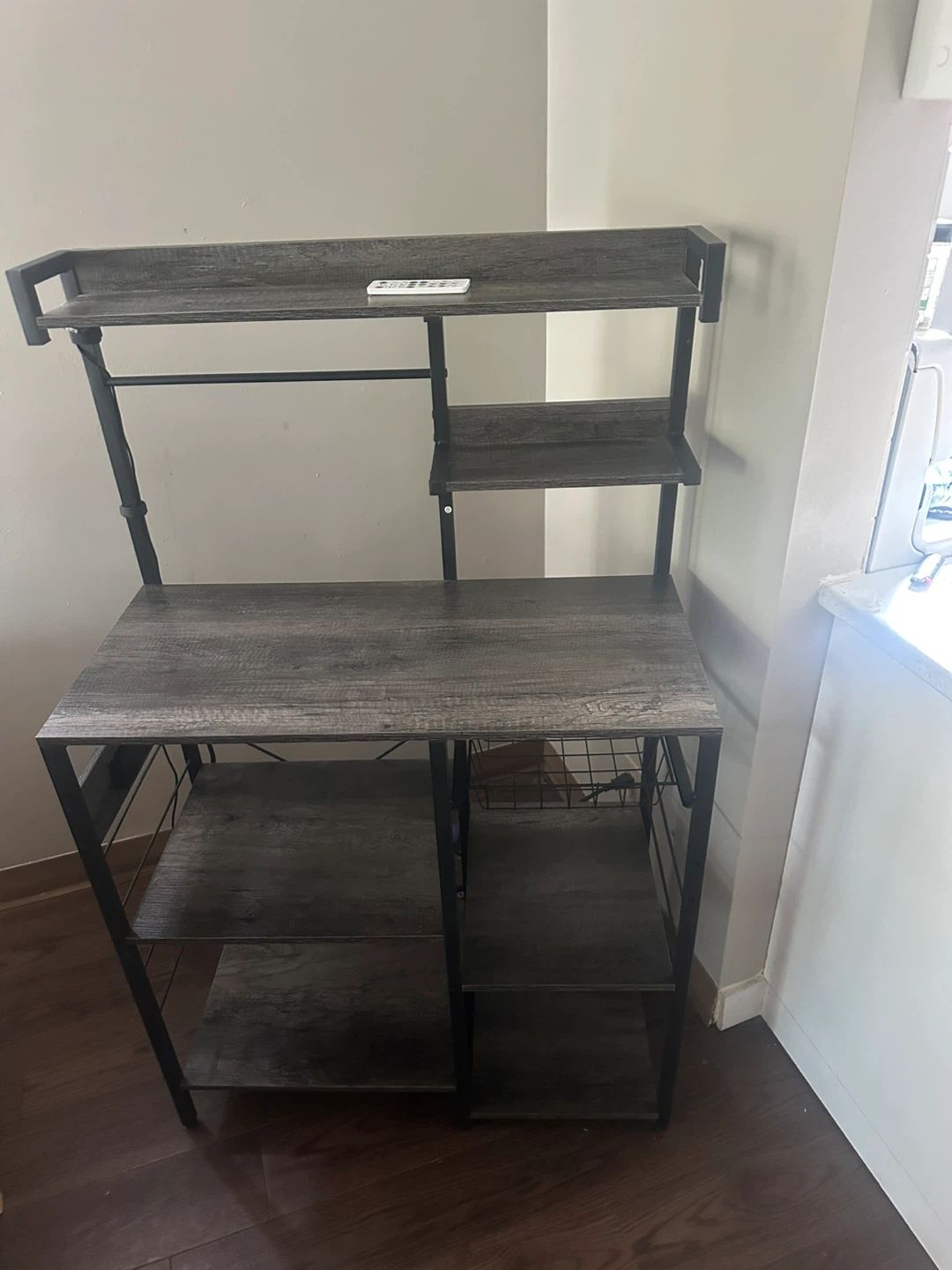 Grey Baker's Rack with Shelves & Power Outlets