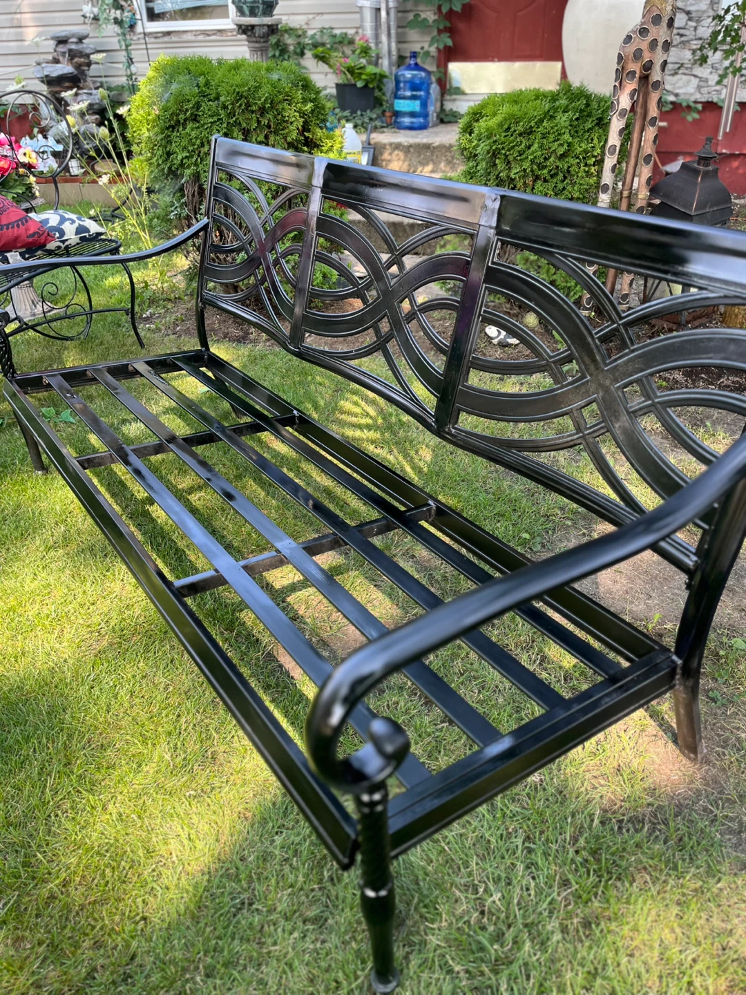 Black Metal Garden Bench - 6ft Long