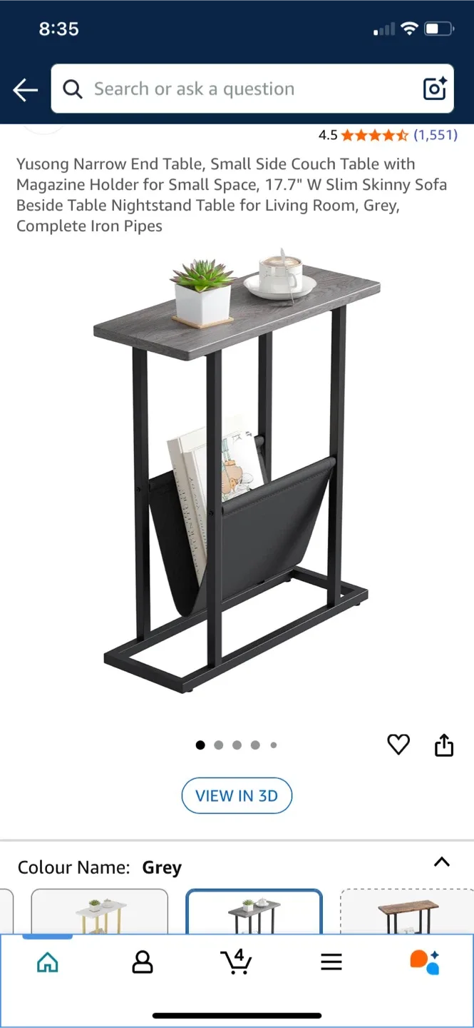 Yusong Narrow End Table 17.7”W- Grey thumbnail
