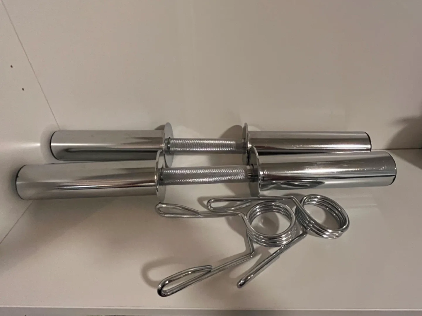 Pair of Chrome Dumbbell Bars with Spring Collars thumbnail