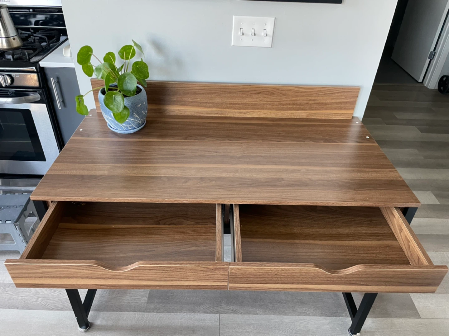 Walnut & Black Desk with Drawers - photo 3