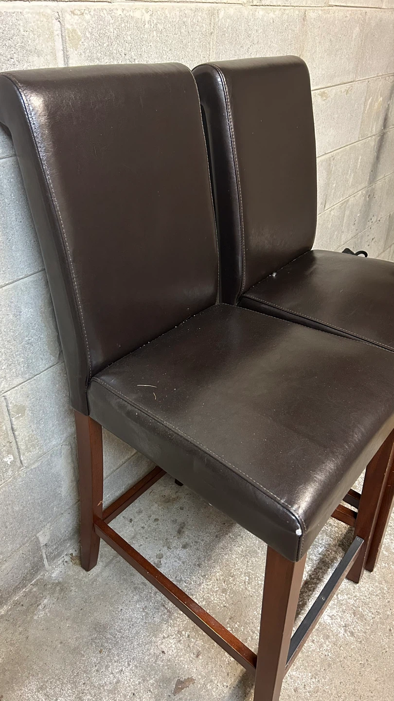 Set of 2 Brown Leather Bar Stools