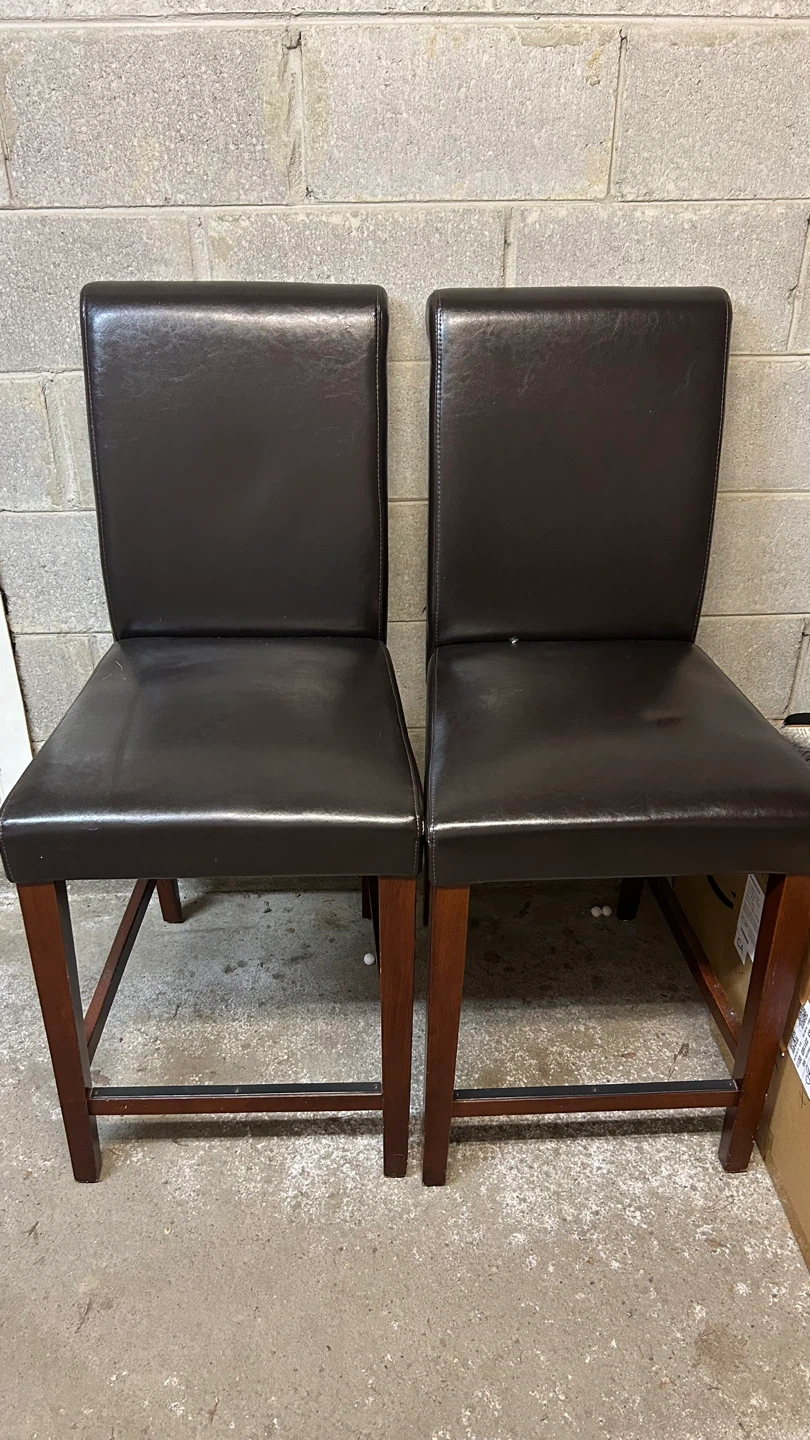 Set of 2 Brown Leather Bar Stools - photo 2