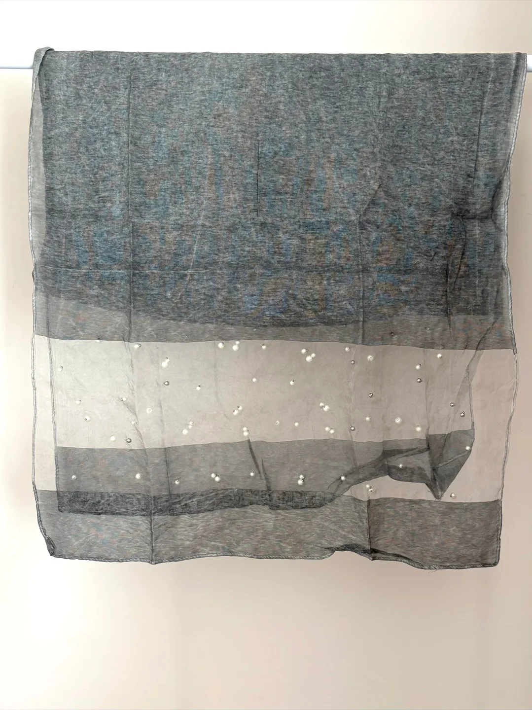 Grey Sheer Beaded Scarf - NEW IN BAG thumbnail
