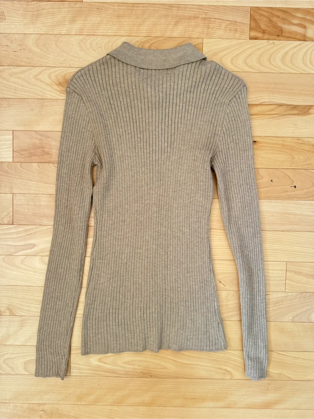 OAK+FORT Light Brown Ribbed Button-Down Top image indicator(2)