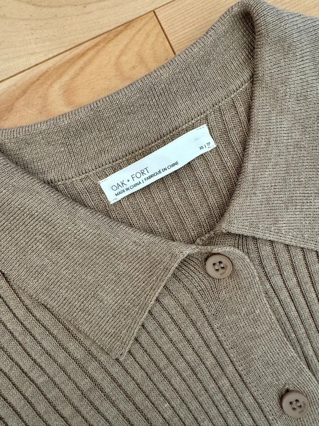 OAK+FORT Light Brown Ribbed Button-Down Top image indicator(3)