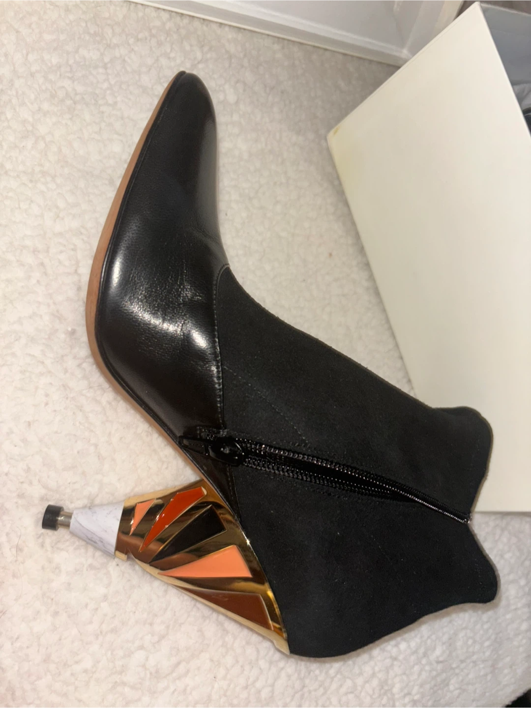 Givenchy Suede Enamel-Heel Ankle Boots Black Size 36 - photo 4