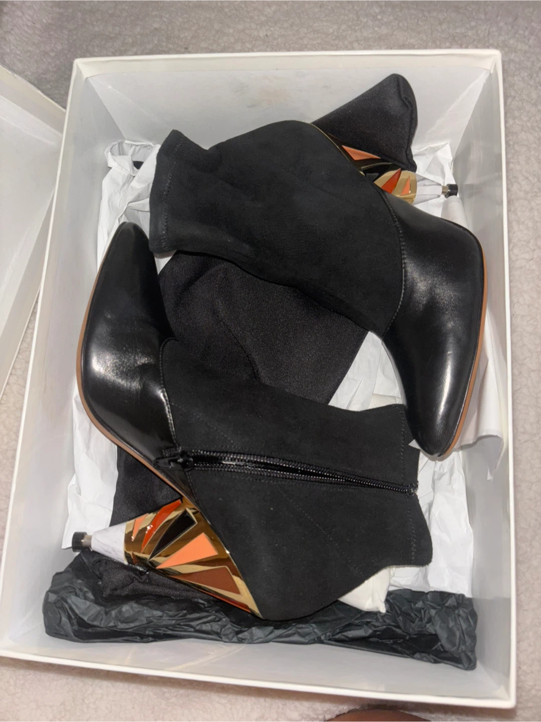 Givenchy Suede Enamel-Heel Ankle Boots Black Size 36 - photo 2
