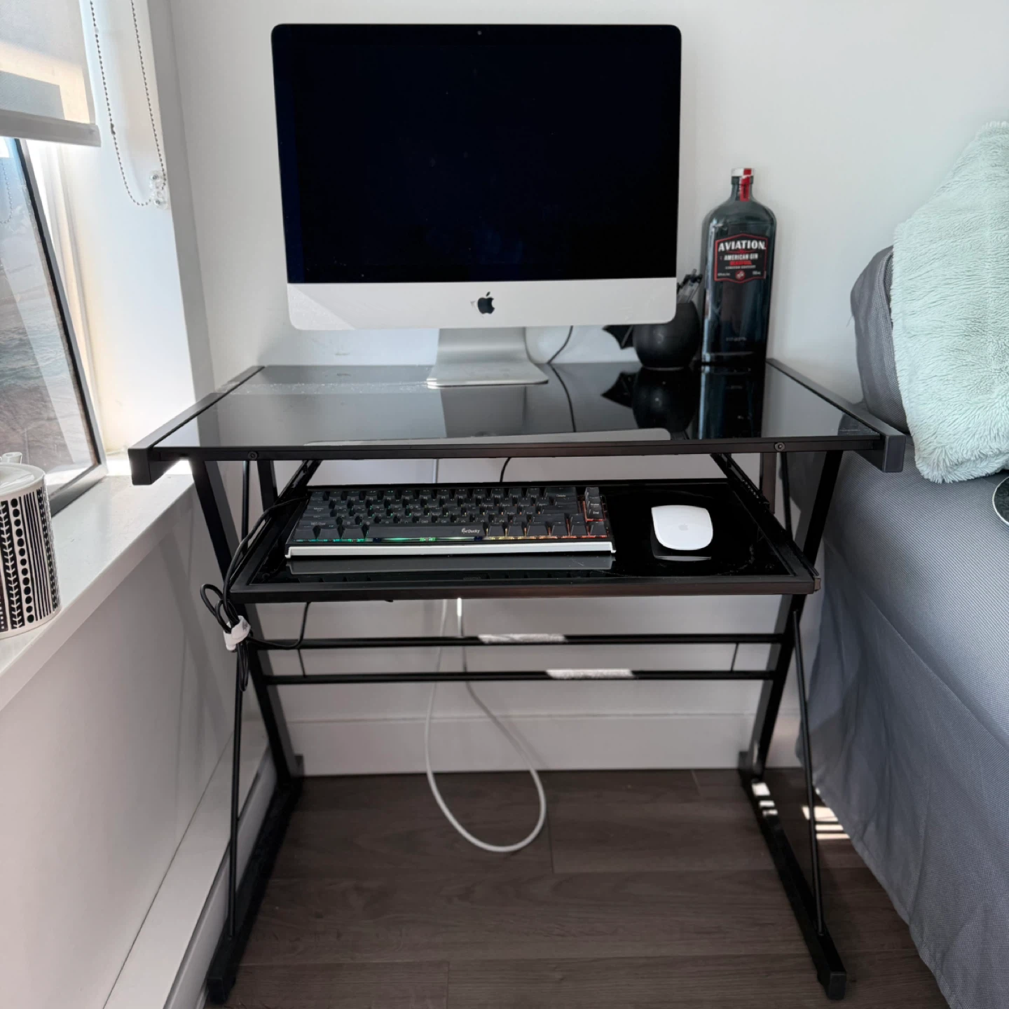 Glass Top Computer Desk with Pullout Keyboard Tray