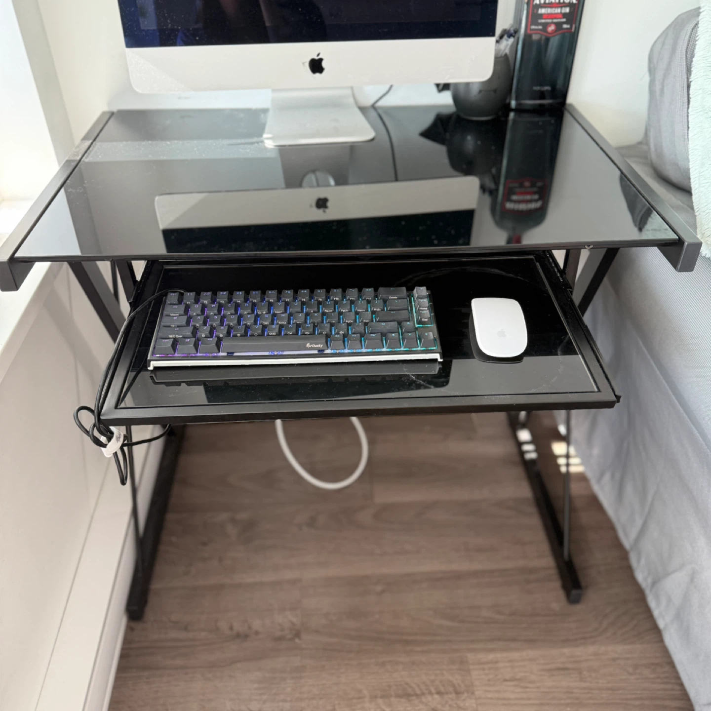 Glass Top Computer Desk with Pullout Keyboard Tray - photo 2