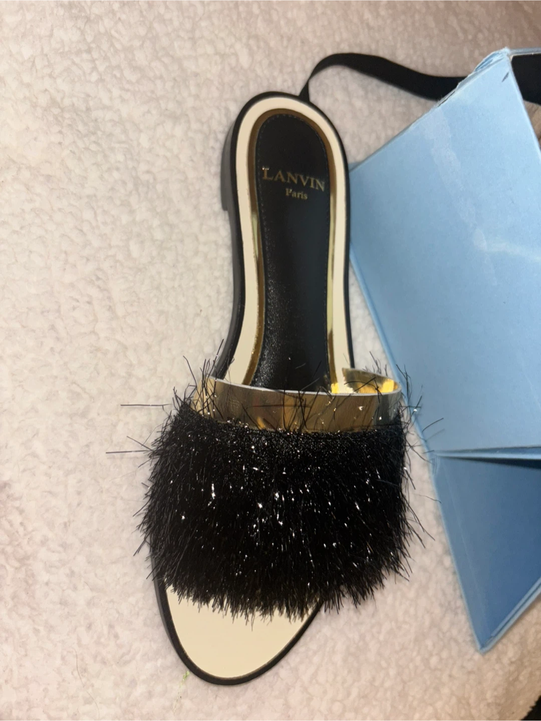 Lanvin Paris Black Furry Slides with Box - photo 2
