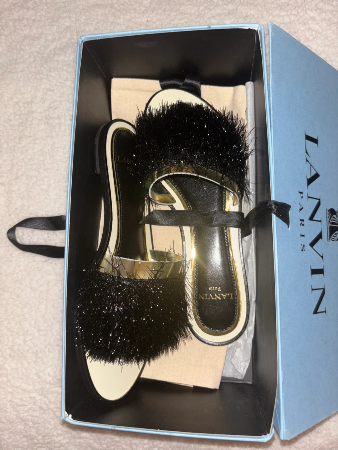 Lanvin Paris Black Furry Slides with Box - photo 3