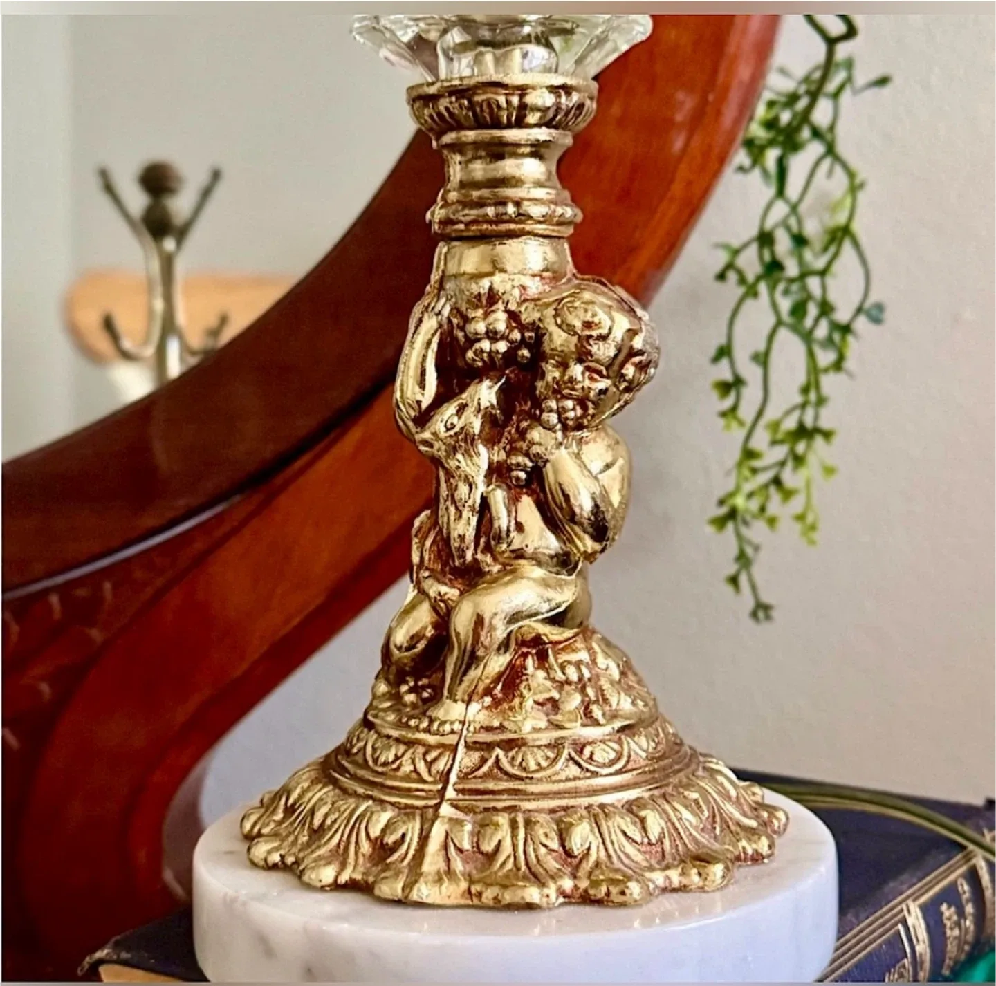 Vintage Hollwood Regency Cherub Angel Small Lamp - Marble Base image indicator(4)