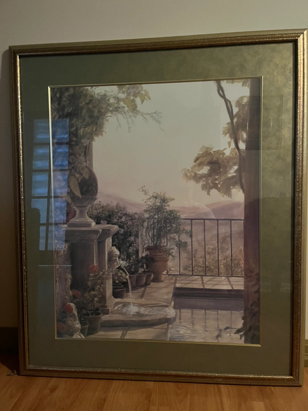 Framed Italian patio fountain print