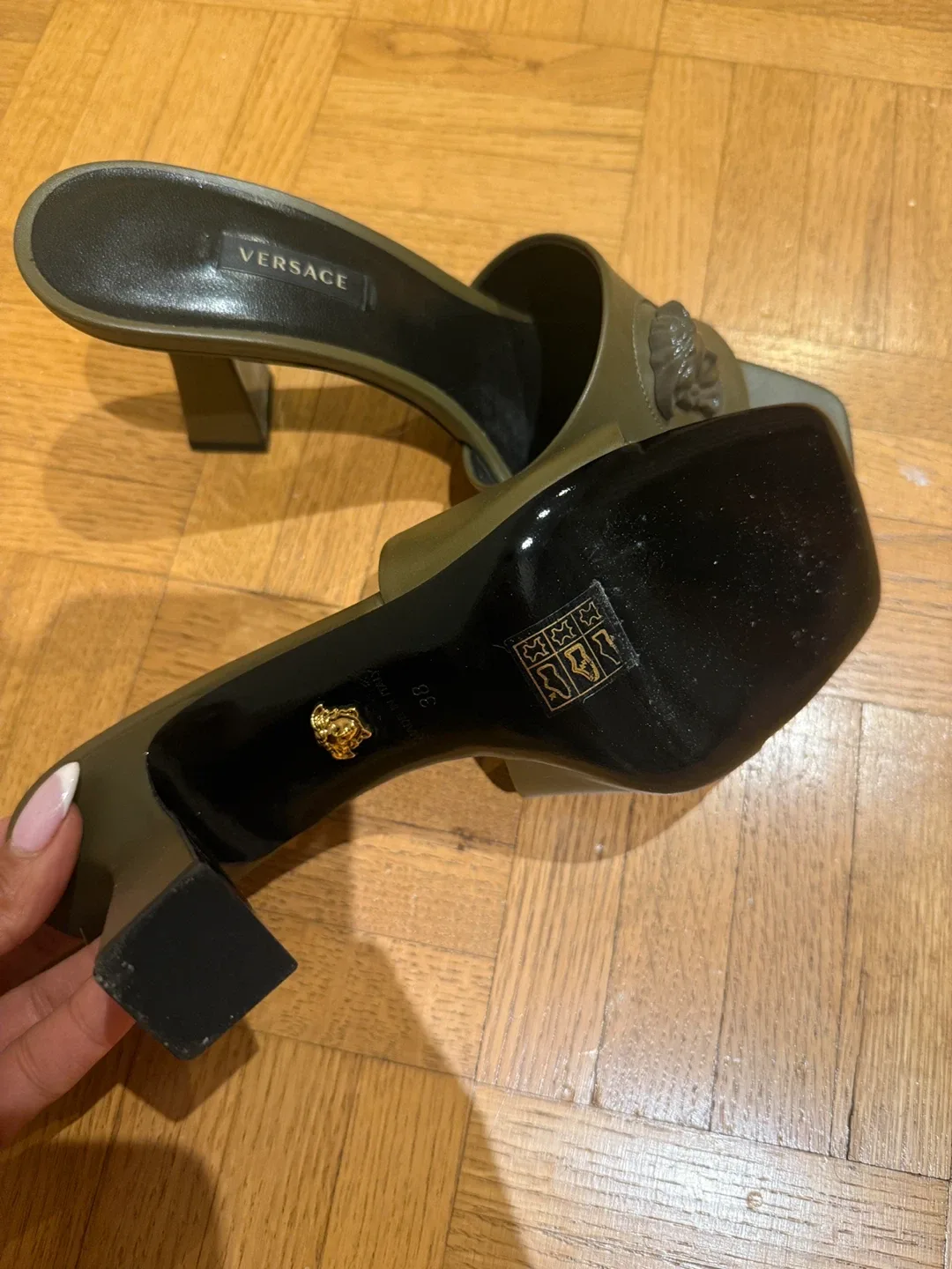 Versace Olive Green Mules Size 38 thumbnail